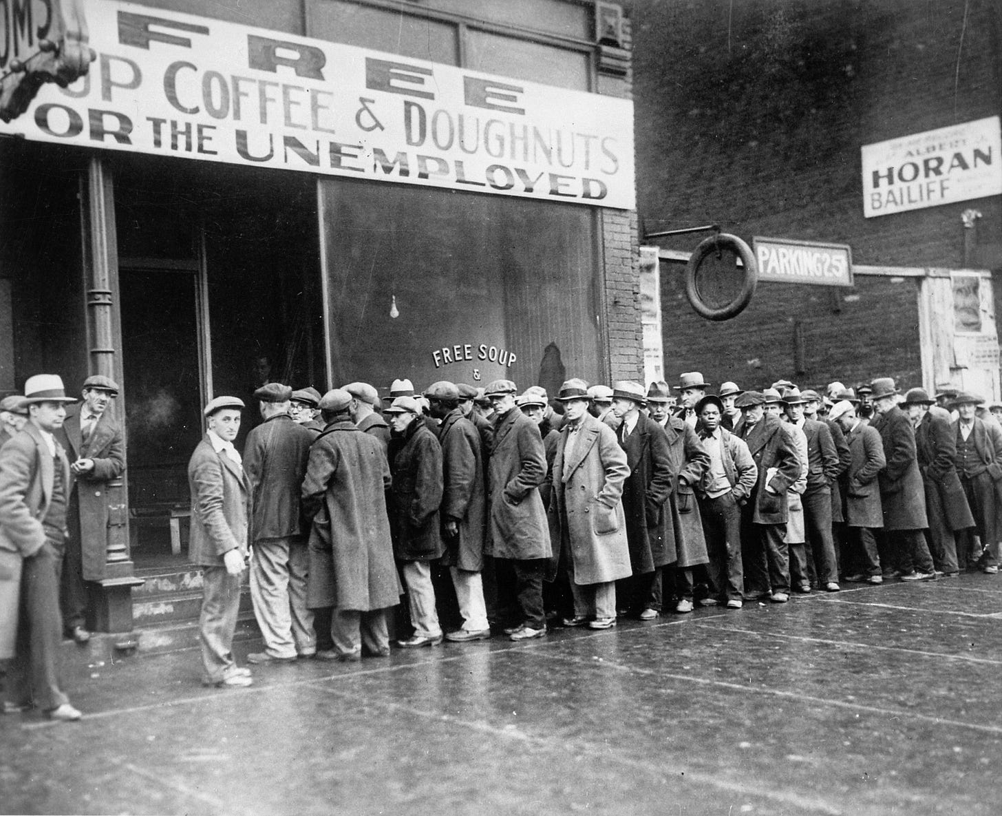 File:Unemployed men queued outside a depression soup kitchen opened in  Chicago by Al Capone, 02-1931 - NARA - 541927.jpg - Wikipedia