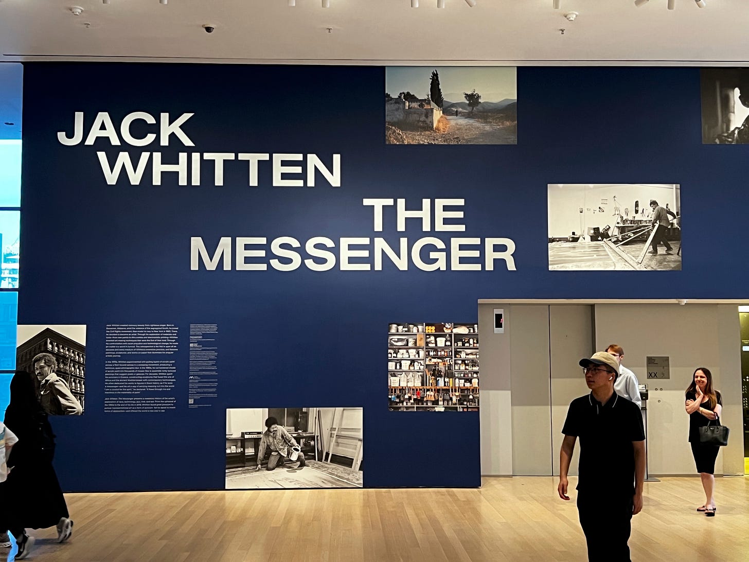 Image of the marquee for the Jack Whitten - The Messenger exhibit at the Museum of Modern Art in New York City