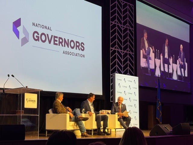 LEFT: Governor Asa Hutchinson features leadership of Governor Stitt on America the Entrepreneurial | RIGHT: NGA Chair Governor Kevin Stitt with our Team in Oklahoma City