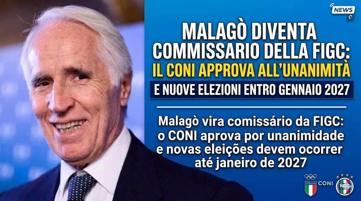 Malagò diventa commissario della FIGC: il CONI approva all'unanimità e nuove elezioni entro gennaio 2027 / Malagò vira comissário da FIGC: o CONI aprova por unanimidade e novas eleições devem ocorrer até janeiro de 2027