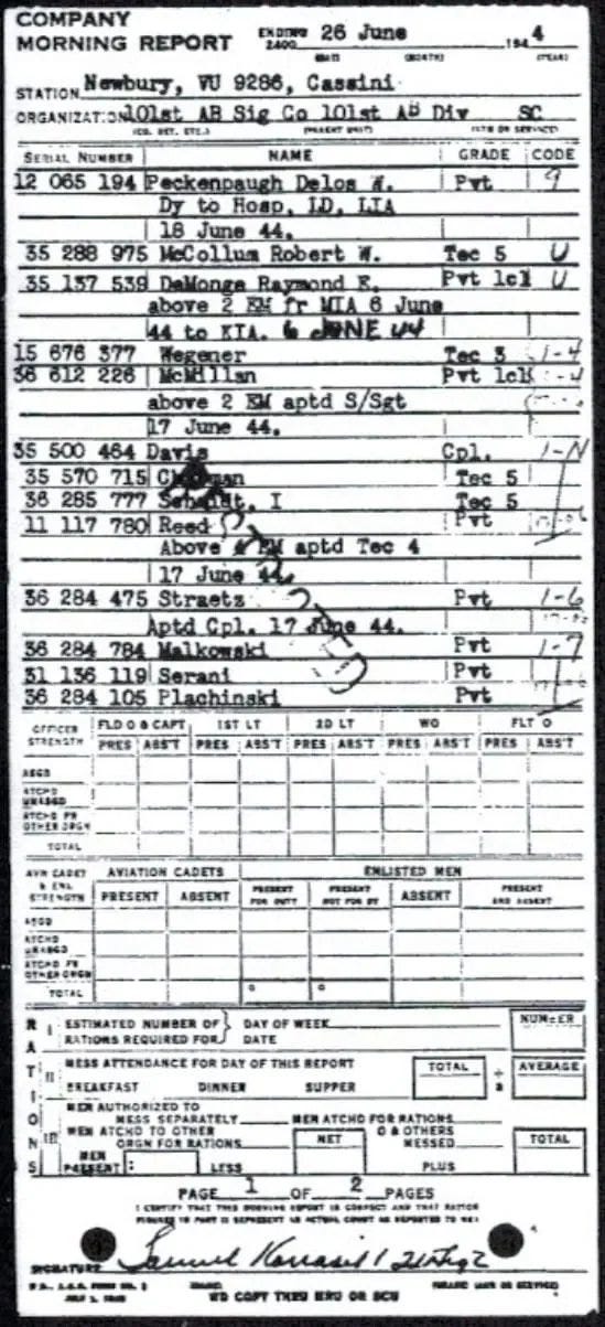 PFC Raymond E. DeMonge Morning Report.