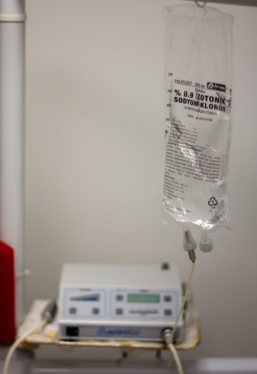 a medical device is hooked up to a wall