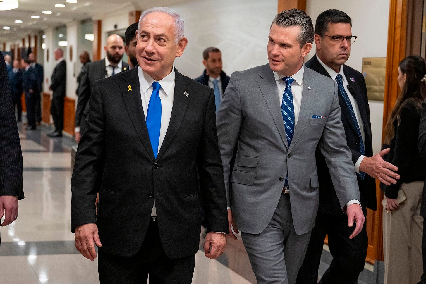 Thumbnail for File:U.S. Secretary of Defense Pete Hegseth hosts a bilateral exchange with Israeli Prime Minister Benjamin Netanyahu at the Pentagon, USA on February 5, 2025 - 5.jpg Thumbnail for File:U.S. Secretary of Defense Pete Hegseth hosts a bilateral exchange with Israeli Prime Minister Benjamin Netanyahu at the Pentagon, USA on February 5, 2025 - 5.jpg