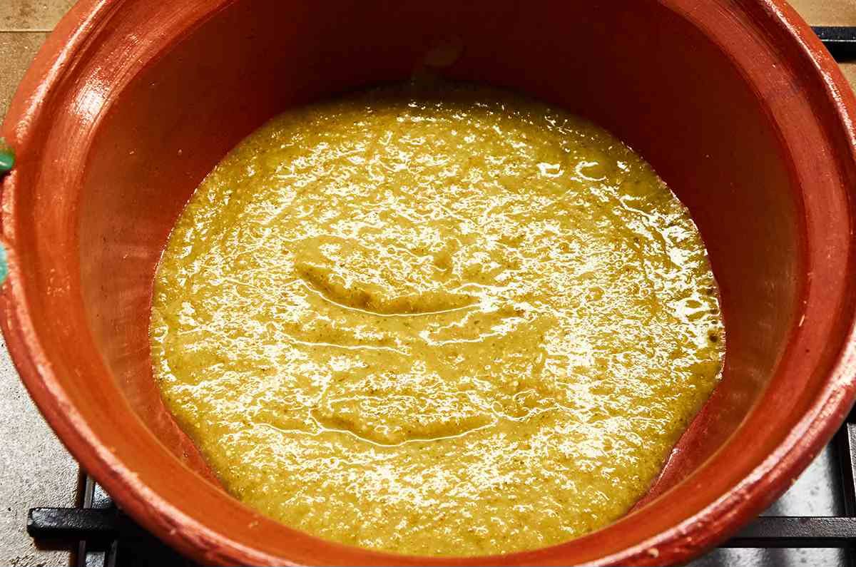 salsa verde in clay pot