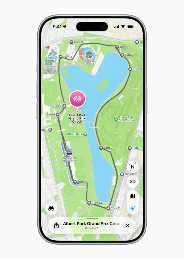 For select races, including the upcoming FORMULA 1 QATAR AIRWAYS AUSTRALIAN GRAND PRIX 2026, Maps is adding detailed circuit maps with turn numbers, grandstands, and custom-designed 3D landmarks like the F1 pit building.