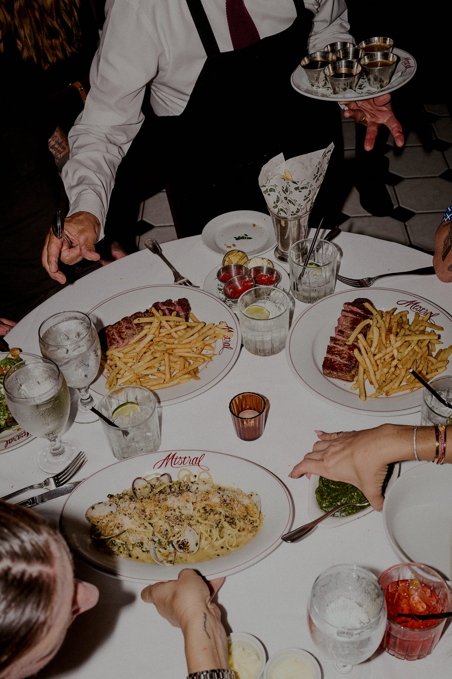 Steak frites and pasta at Mistral Steak frites and pasta at Mistral