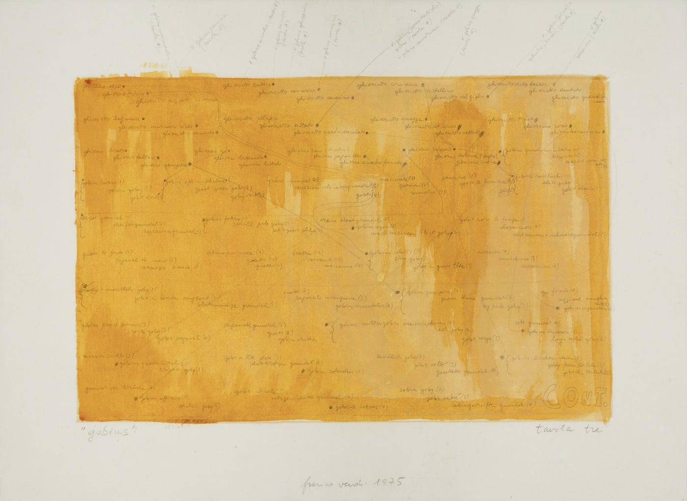 Franco Verdi, Gobius (tavola tre), (mixed media on paper), 1975 [Archivio di Nuova Scrittura, Museion, Bolzano-Bozen. Beni culturali in Alto Adige, Provincia Autonoma di Bolzano – Alto Adige. © Franco Verdi. Photo: Antonio Maniscalco]