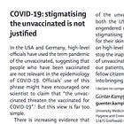 Footnote 7: 'Stigmatising the unvaccinated is not justified', as per The Lancet