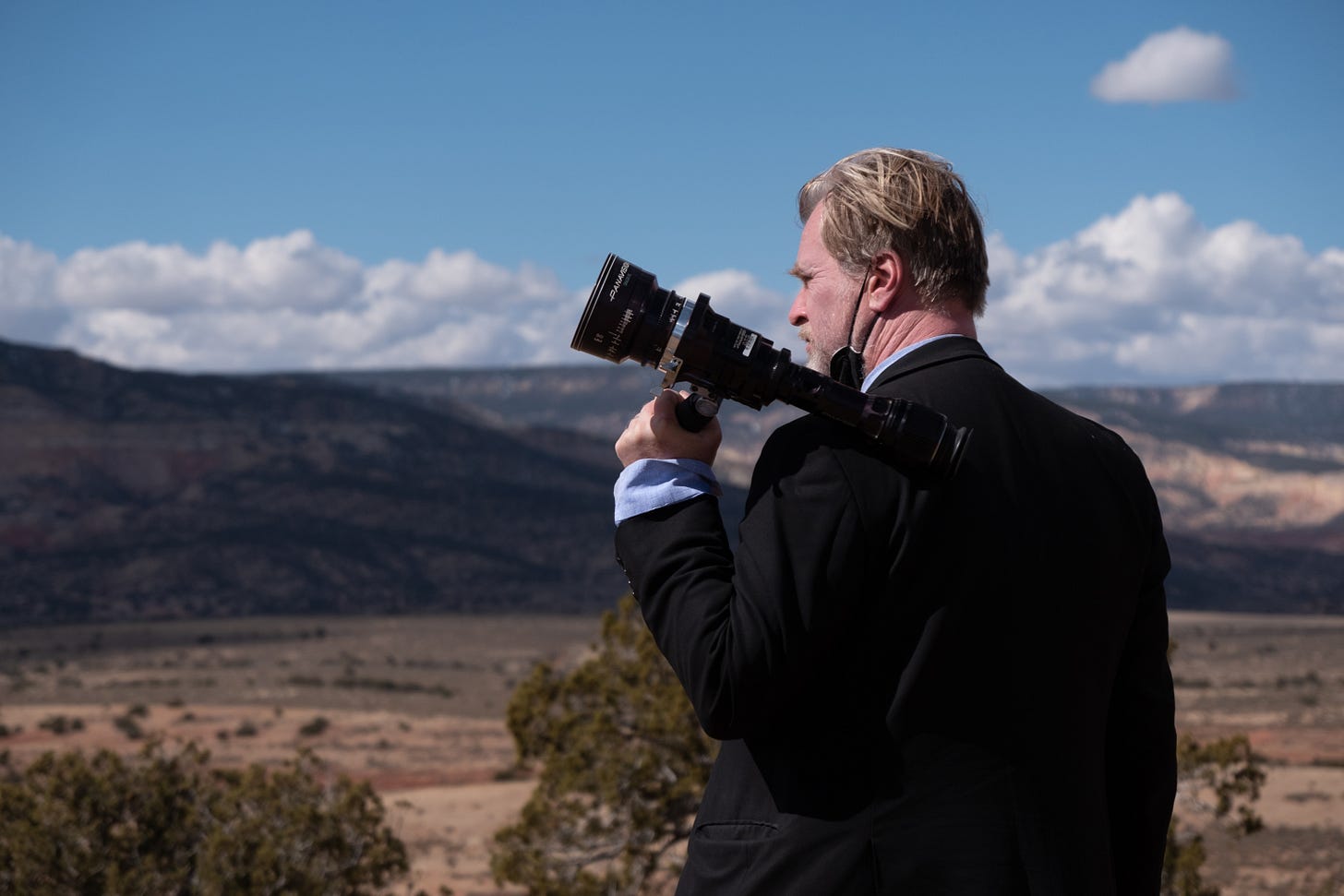 Christopher Nolan on the set of Oppenheimer