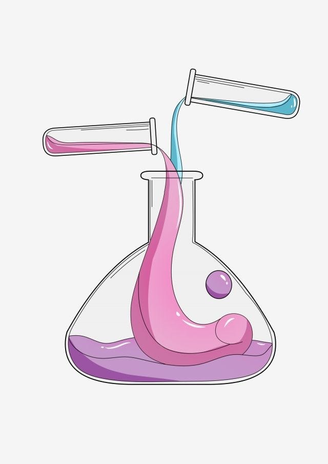This may contain: an illustration of a pink liquid being poured into a flask with two toothbrushes