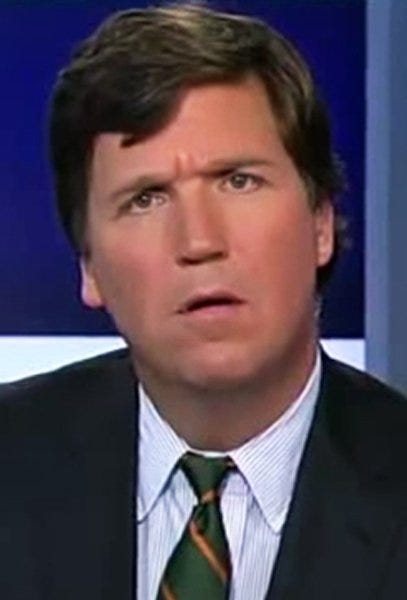 He might not have known it, but I think Tucker Carlson has been perfecting  his confused dog face for this exact moment, like A Prayer for Owen Meany.