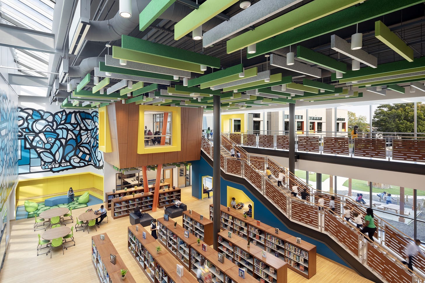 An open-space library at John Lewis Elementary School.&nbsp;