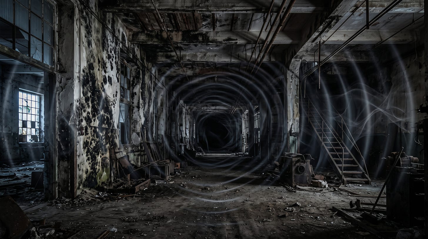 Ein unheimlicher, verlassener Raum in einem alten Gebäude mit von Schimmel befallenen Wänden und einer düsteren, bedrohlichen Atmosphäre, die das Gefühl von Angst und Halluzinationen visuell einfängt. Ein unheimlicher, verlassener Raum in einem alten Gebäude mit von Schimmel befallenen Wänden und einer düsteren, bedrohlichen Atmosphäre, die das Gefühl von Angst und Halluzinationen visuell einfängt.