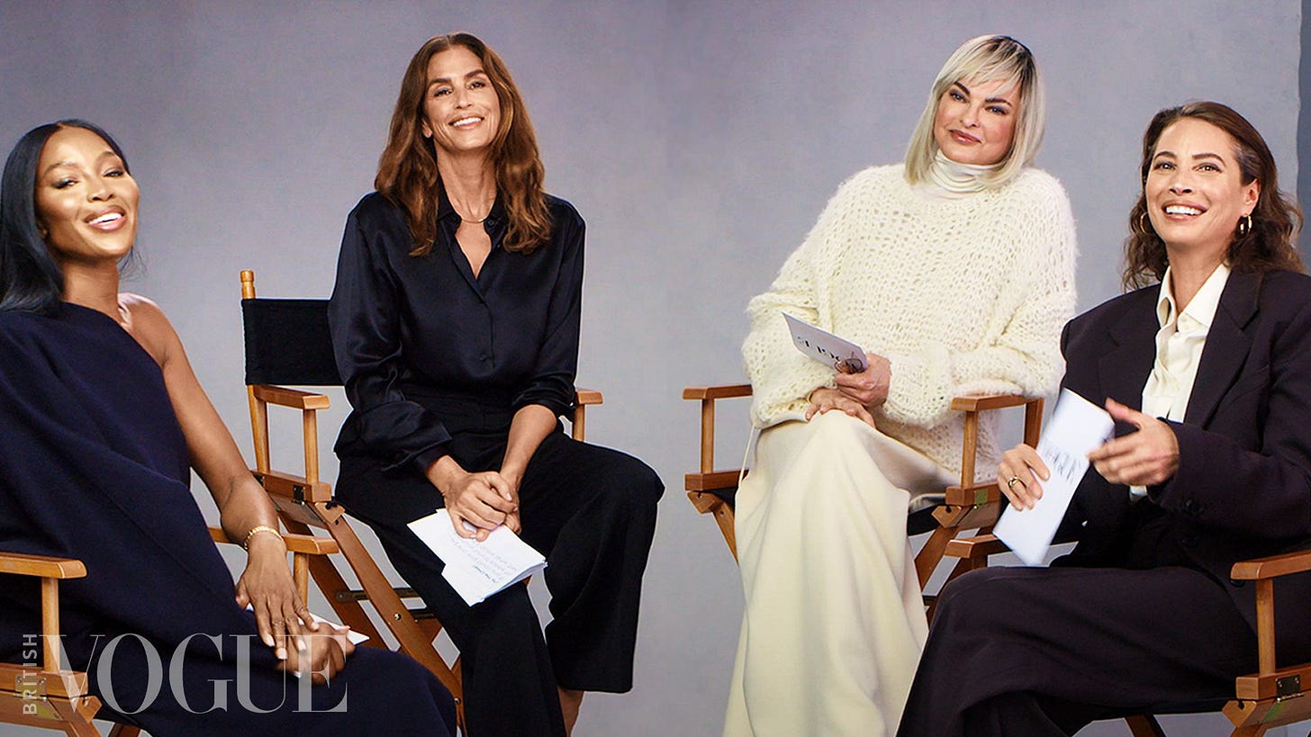 Watch Naomi, Cindy, Linda & Christy Remember The Dawn of The Supermodel Era  | British Vogue