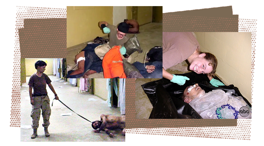 Photos showing Lynndie England Charles Graner and Sabrina Harman exerting torture on prisoners.