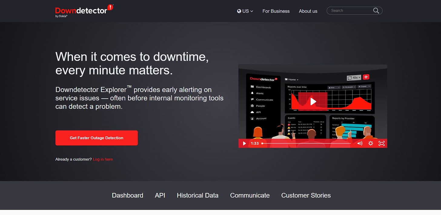 Snímek z webu DownDetector.com Snímek z webu DownDetector.com
