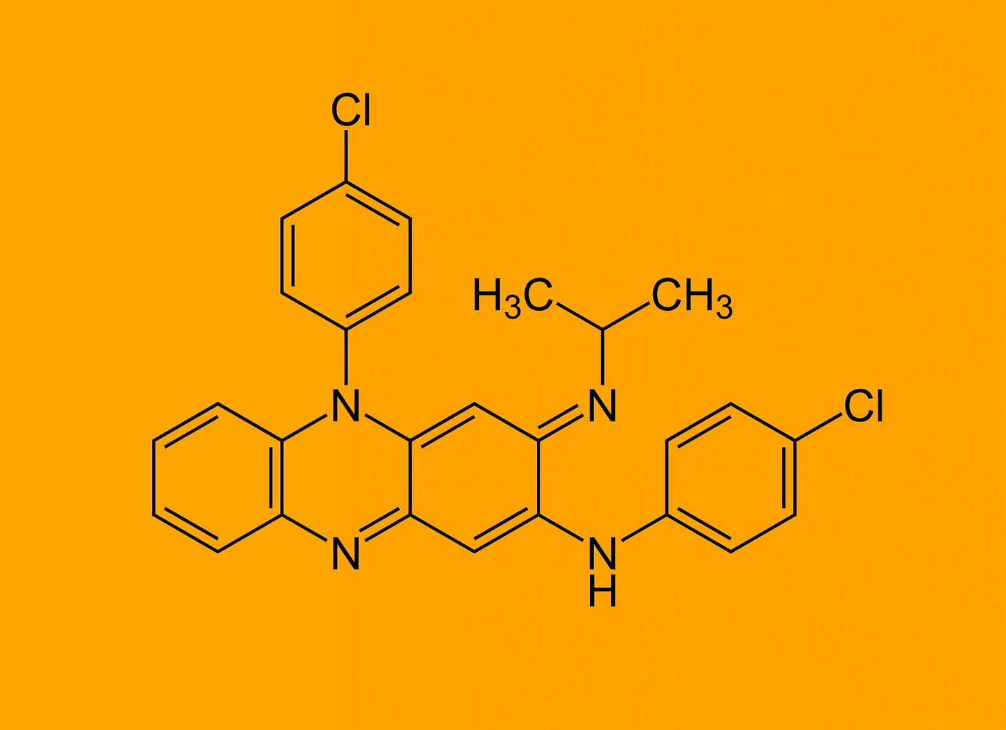 Chemical structure of leprosy drug clofazimine.