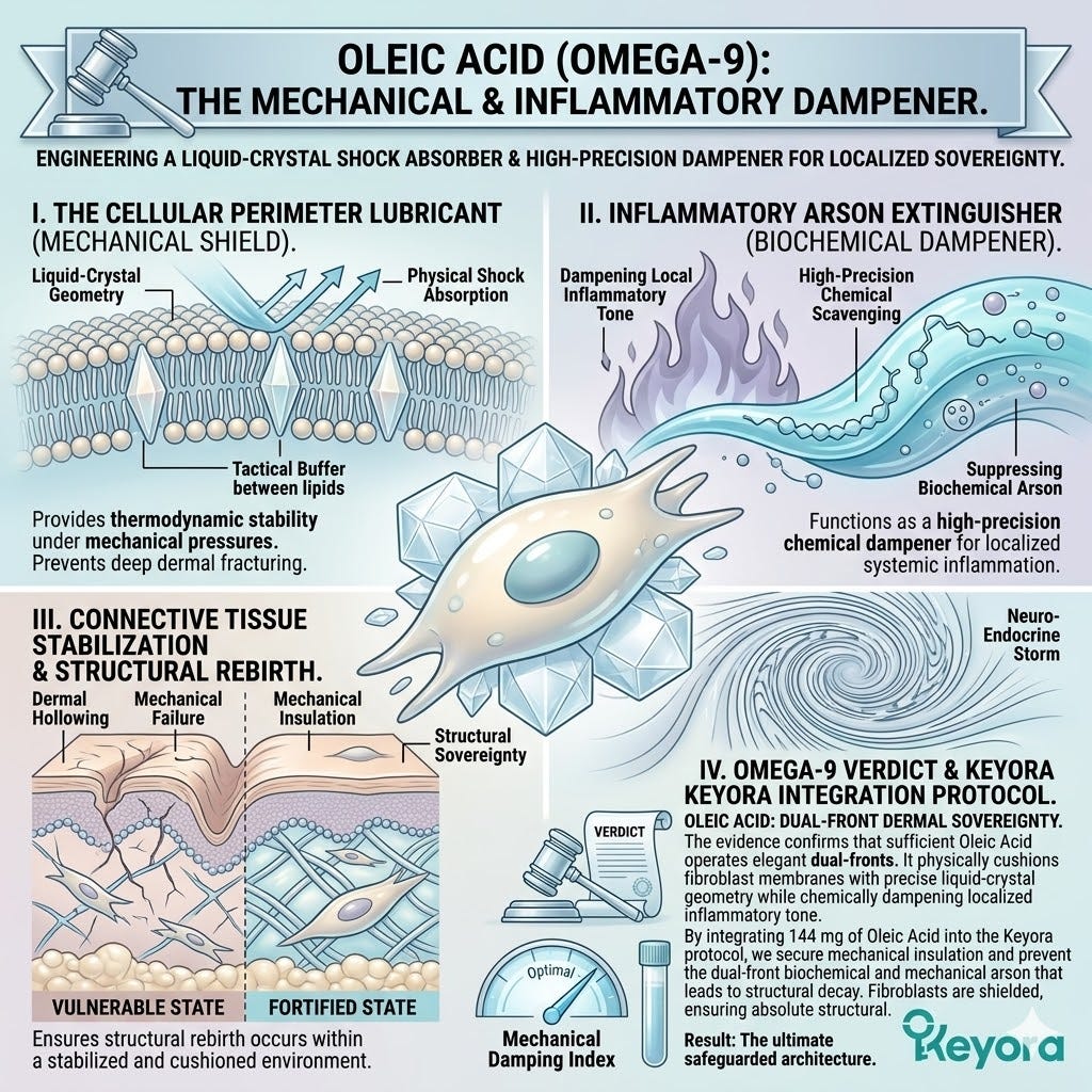 Systemic Regulator deploying Oleic Acid as a Liquid-Crystal Spacer to absorb physical stress and dampen localized inflammatory arson for structural sovereignty. Systemic Regulator deploying Oleic Acid as a Liquid-Crystal Spacer to absorb physical stress and dampen localized inflammatory arson for structural sovereignty.