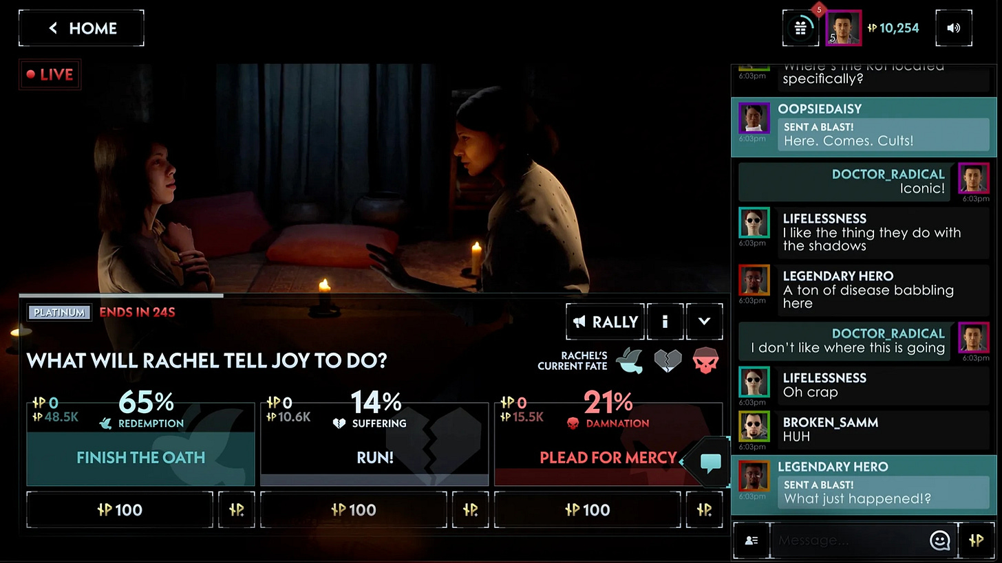 TV show with decision choices and live chatroom