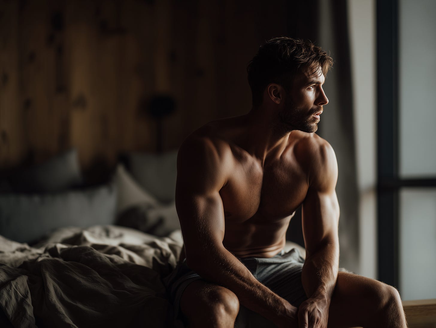 Fit young male athlete waking up in the morning. Fit young male athlete waking up in the morning.