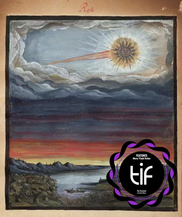 A 16th century painting of a comet breaking through clouds far above a rural landscape A 16th century painting of a comet breaking through clouds far above a rural landscape