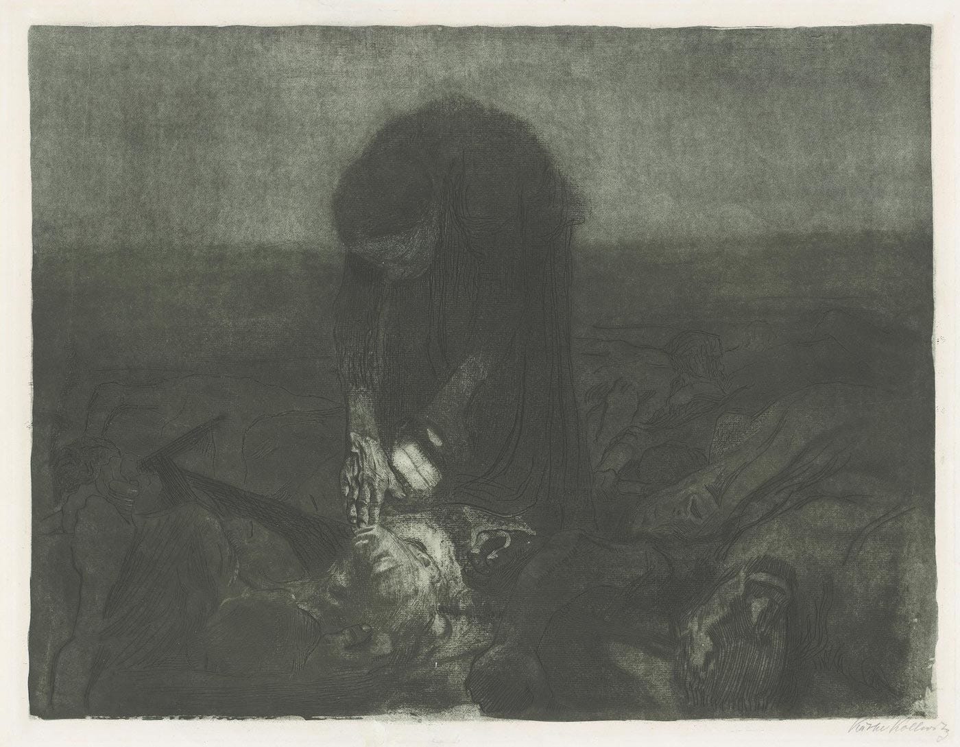An image added by cosmos on Jul 10, 2024. May present: bauernkrieg blatt 6 käthe kollwitz, käthe kollwitz museum, art, painting, etching.