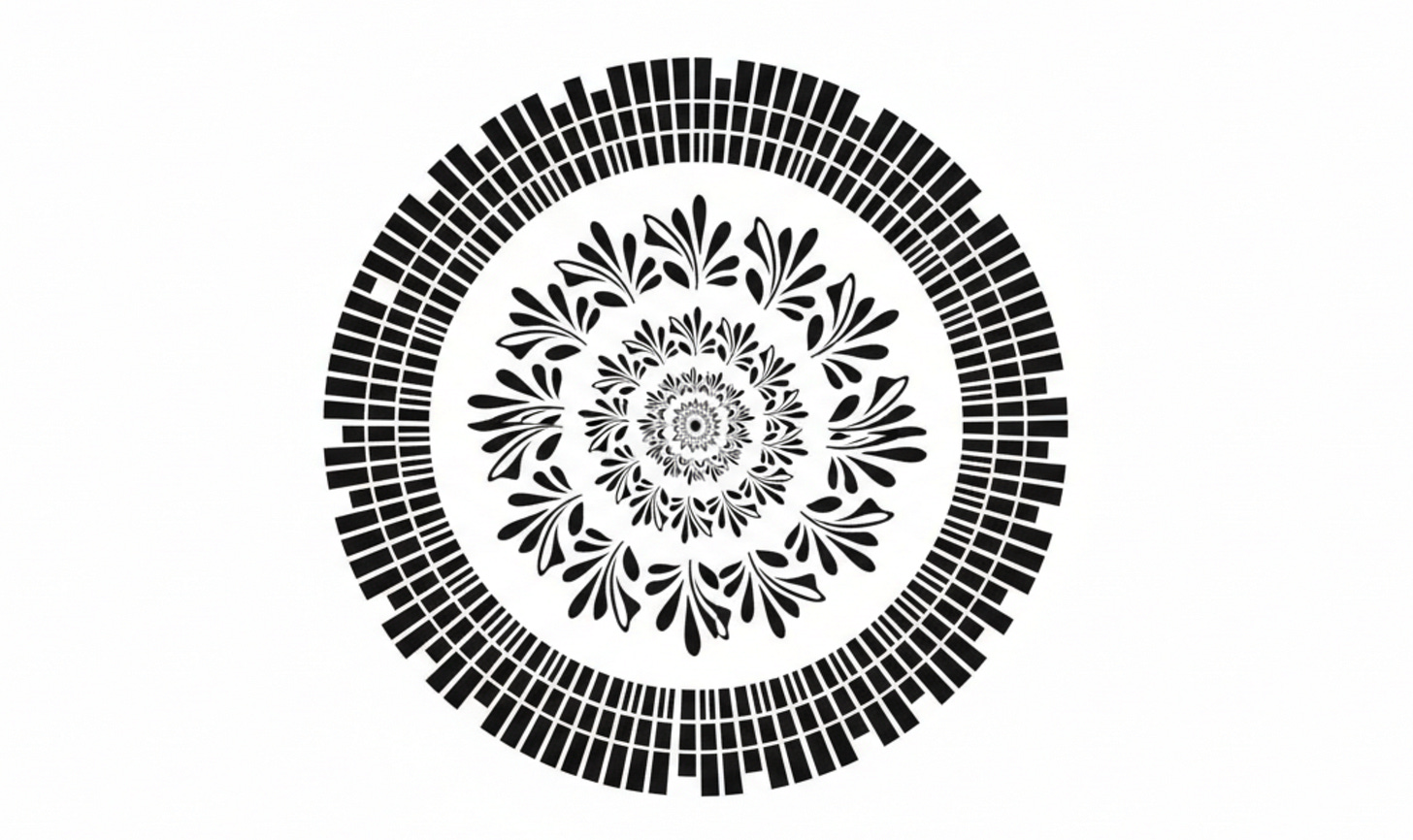 A spiral attractor formed from code-like blocks that become organic shapes toward the center, suggesting life as a computational attractor A spiral attractor formed from code-like blocks that become organic shapes toward the center, suggesting life as a computational attractor