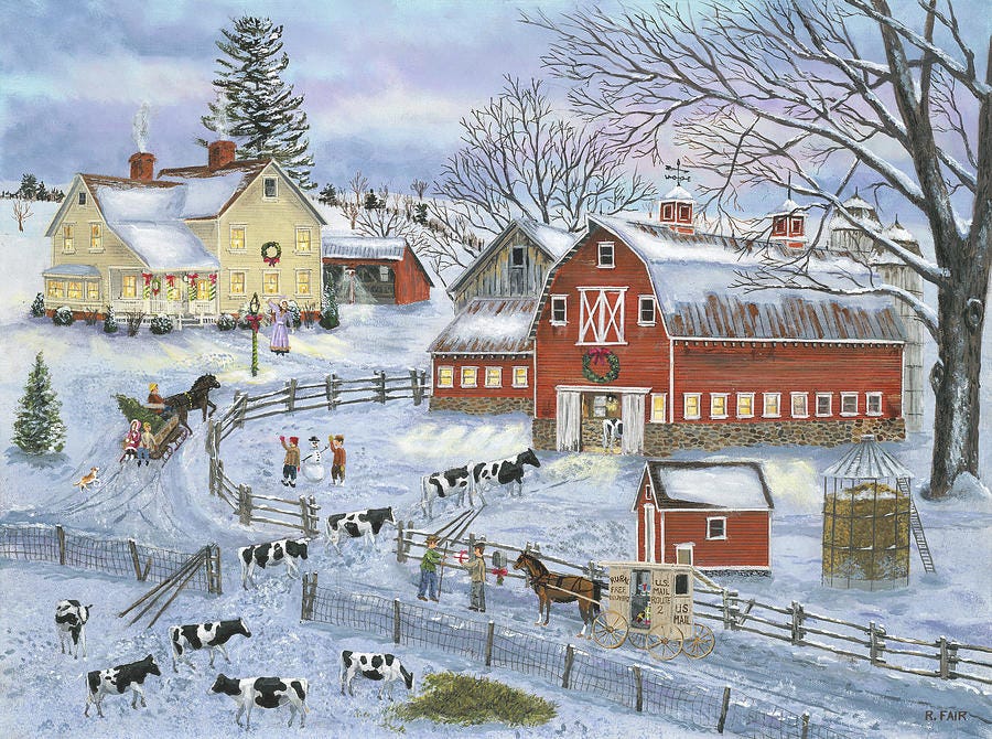 Dairy Farm At Christmas by Bob Fair