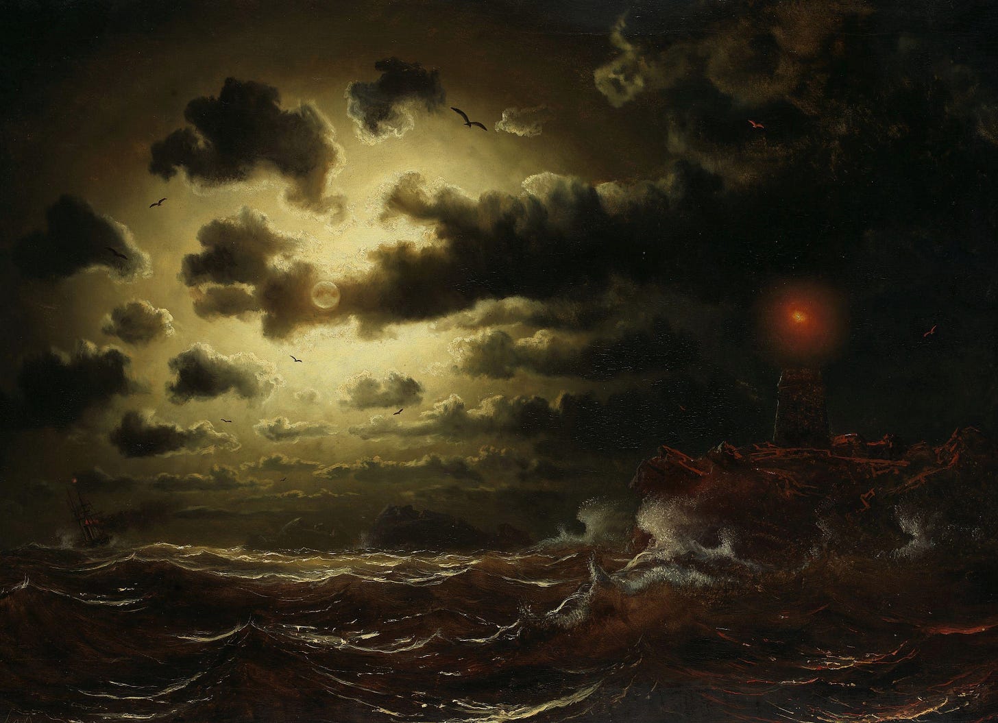 Stormy Sea at Lighthouse by Marcus Larson | Buy Fine Art Prints Online –  Dark Gloomy Art