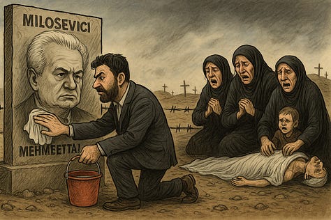 Vizatimet që e qartësojnë dëmin që i bëjnë historisë sonë figura të tilla si Lirim Mehmetaj dhe bashkëpunëtorët e tij: Ilir Mirena, Berat Buzhala, Baton Haxhiu e të tjerë, të cilët gëzojnë hapësirë në ekranet televizive, e që nuk dihet se kush i financon.