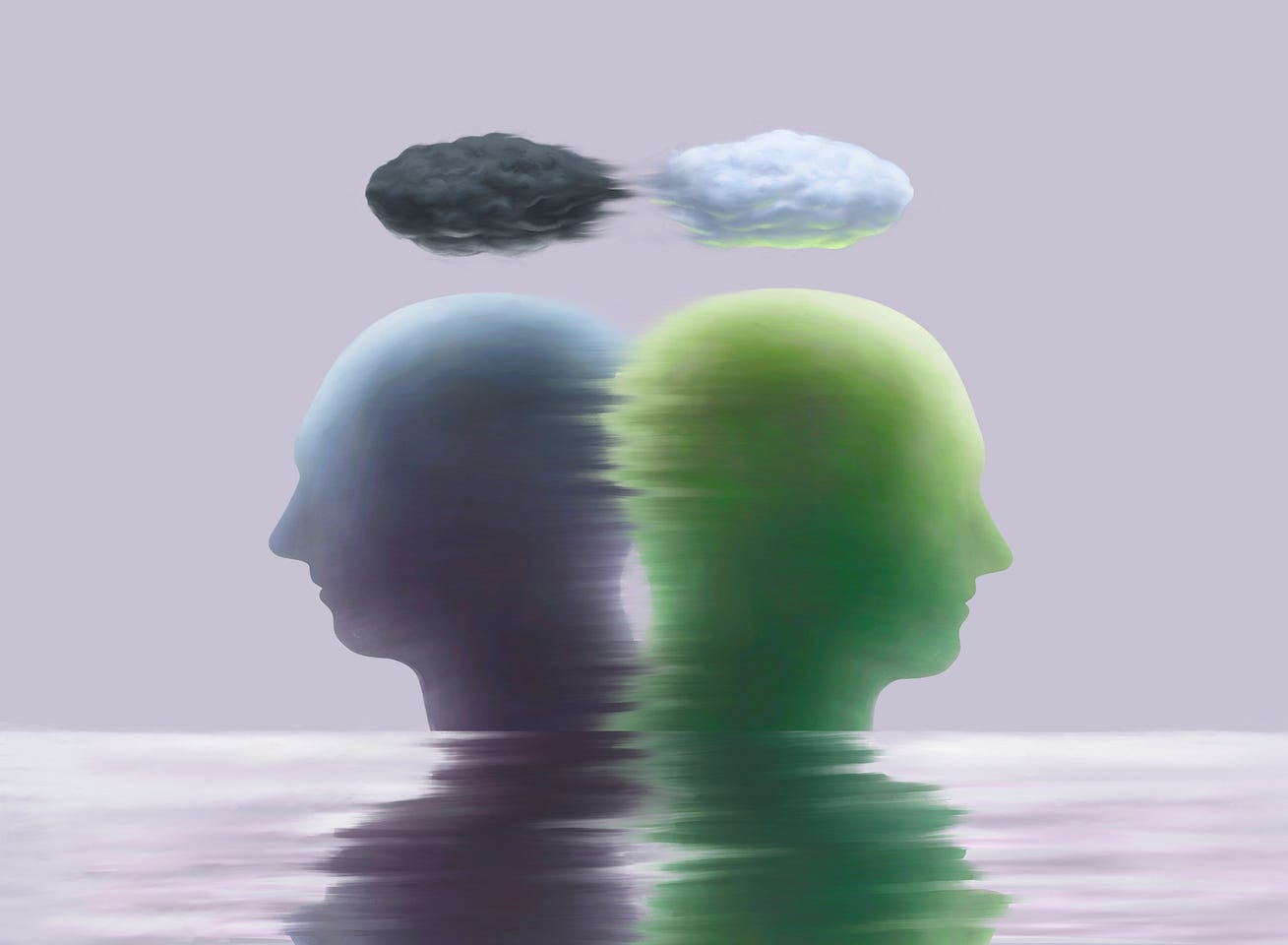 Clouds and Heads over  water— 2024, in collaboration with Getty Images- licensed under Substack +