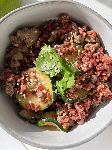 overnight oats, sun-dried tomato salmon power bowl, cabbage stir fry, red rice nourish bowl, salmon wrap, green smoothie, autumn harvest salad, lentil tacos, brownie bite energy balls