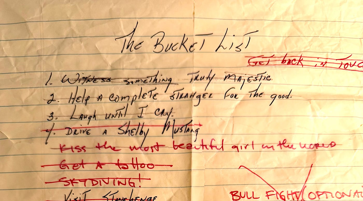 A photo of Jack Nicholson's original bucket list prop from the film. A photo of Jack Nicholson's original bucket list prop from the film.