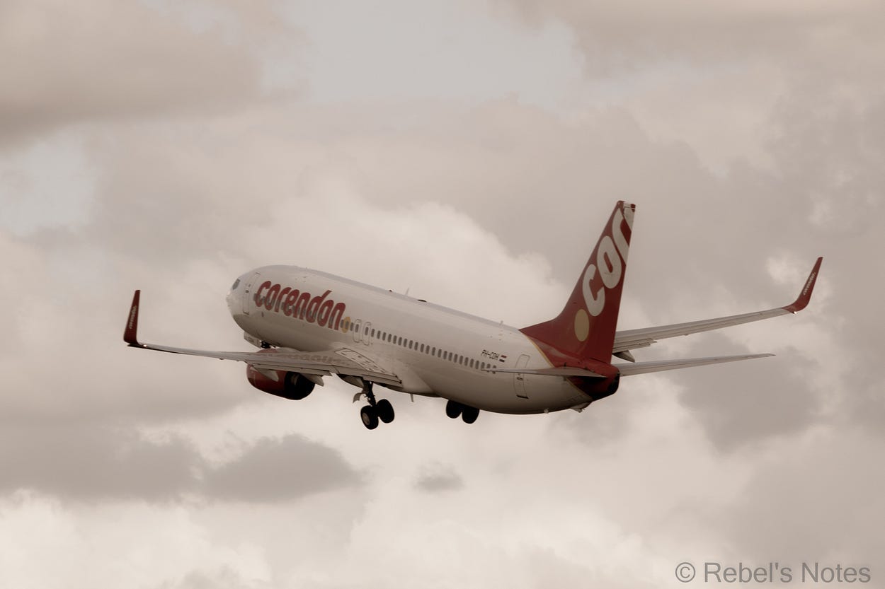 An image of a plane of Corendon taking off.