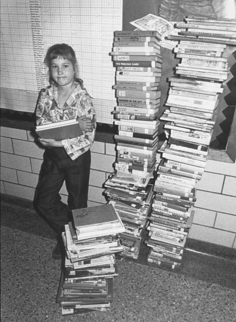 LEFT TO RIGHT: Performer Alex Feldman (Pat Greenhouse); Unnamed girl with books, circa 1970s (Adam Mastroianni’s dad); SFF author Gene Wolfe (professional headshot); fine-artist/illustrator Karla Ortiz*; Veronika the cow (her owner); psychiatrist Julie Sheffield (William DeShazer/NYT) *Courtesy of Artist