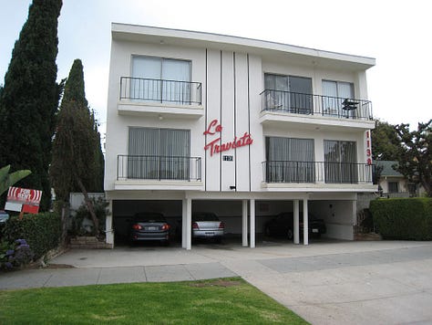 three dingbat apartment buildings