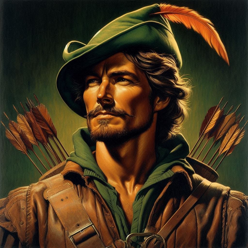 robin hood in the style of normal rockwell