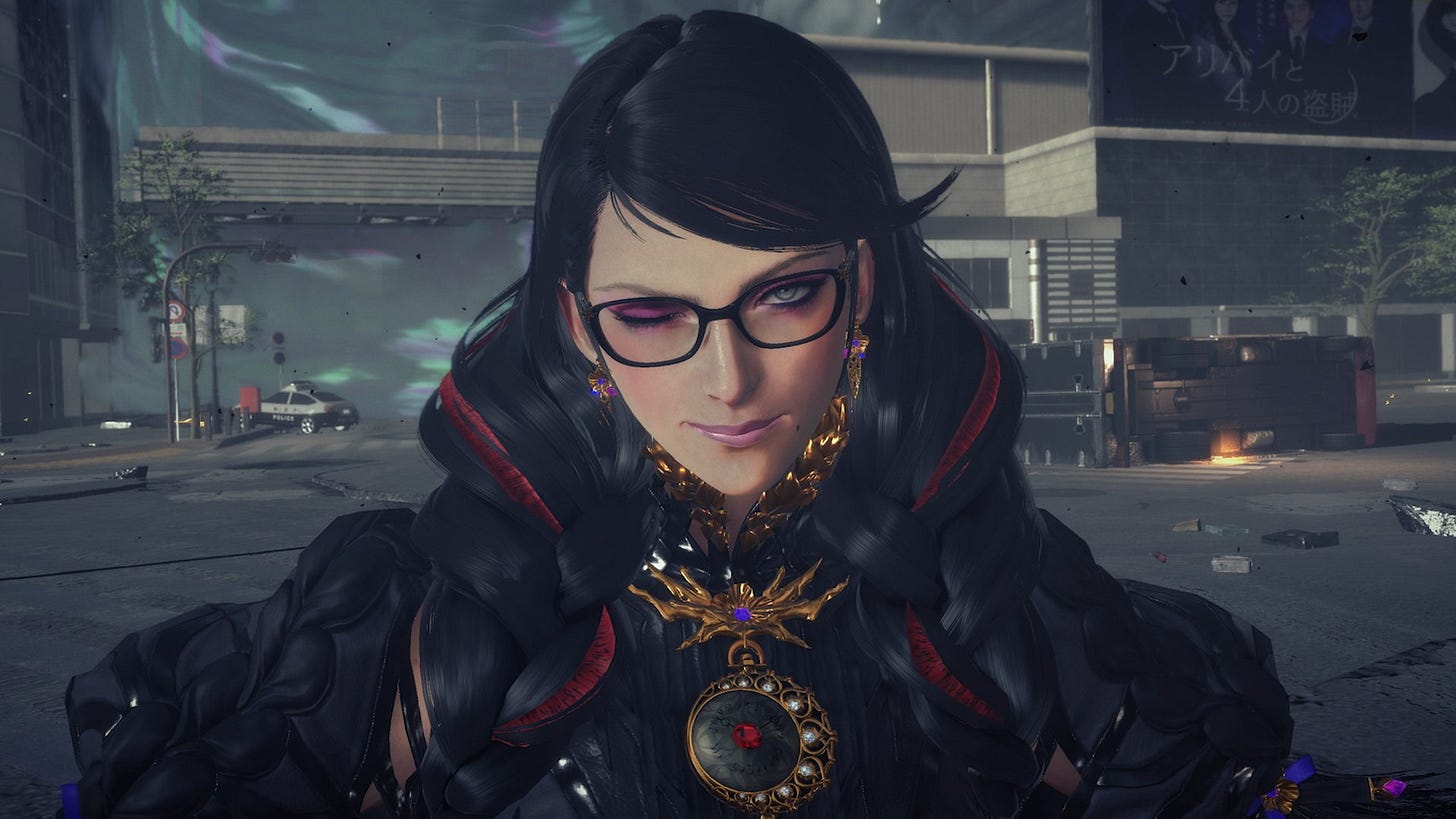 Bayonetta winking at the player in Bayonetta 3 Bayonetta winking at the player in Bayonetta 3
