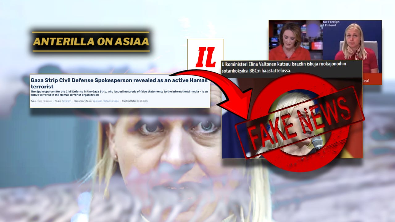 Ulkoministeri Valtonen päätyi jälleen kerran levittämään väitteitä, jotka ovat peräisin suoraan Hamasin trollitehtaalta. Ulkoministeri Valtonen päätyi jälleen kerran levittämään väitteitä, jotka ovat peräisin suoraan Hamasin trollitehtaalta.