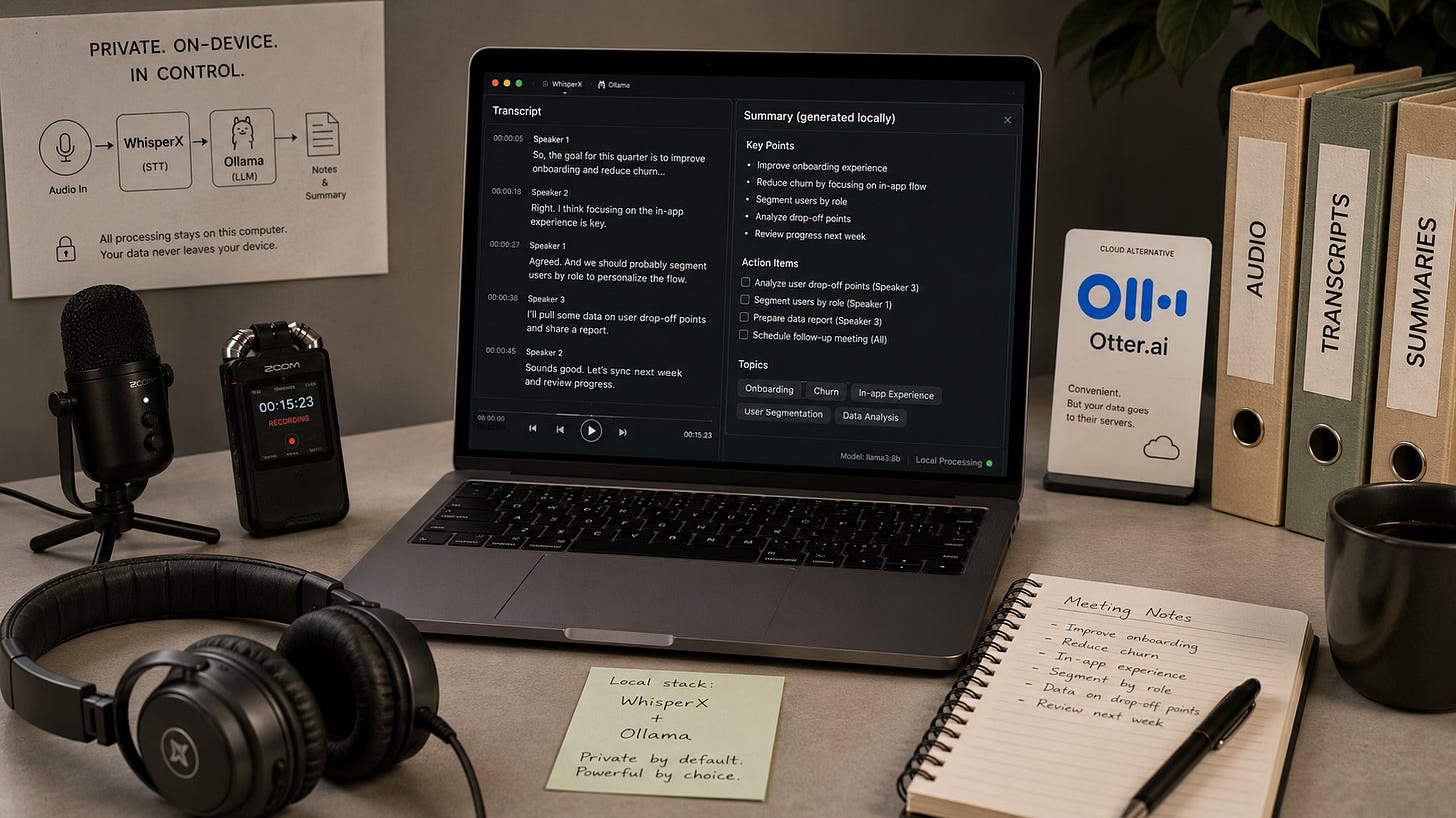 Private local meeting transcription: replace Otter.ai with WhisperX