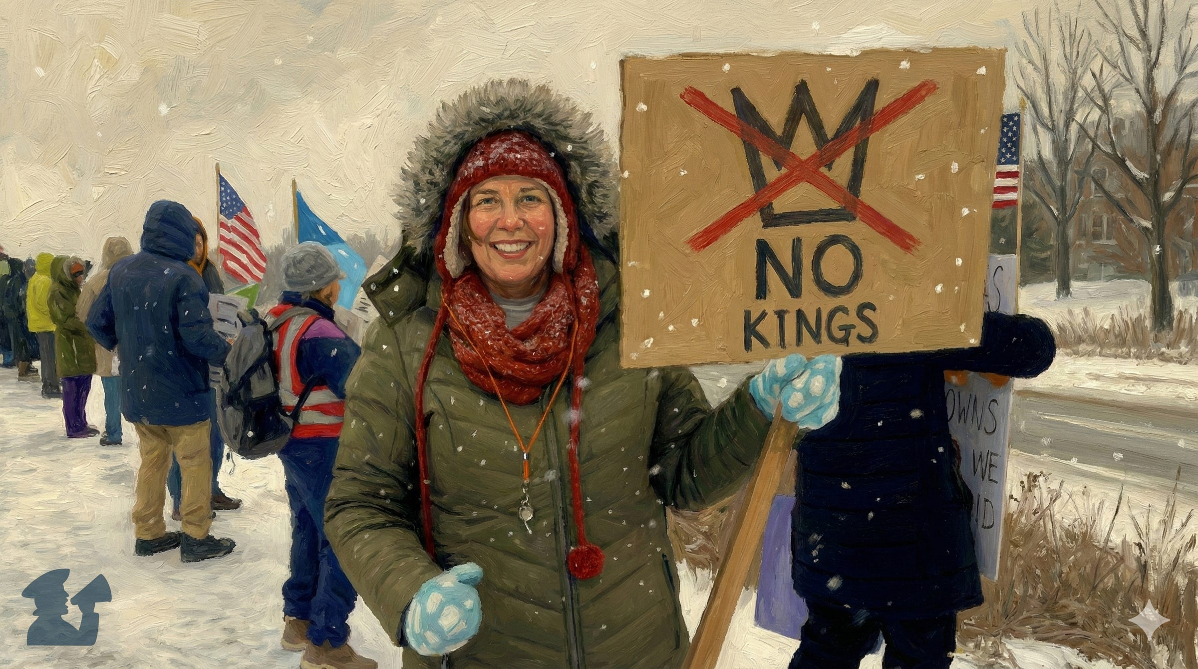 Illustration of Angie protesting in Chaska