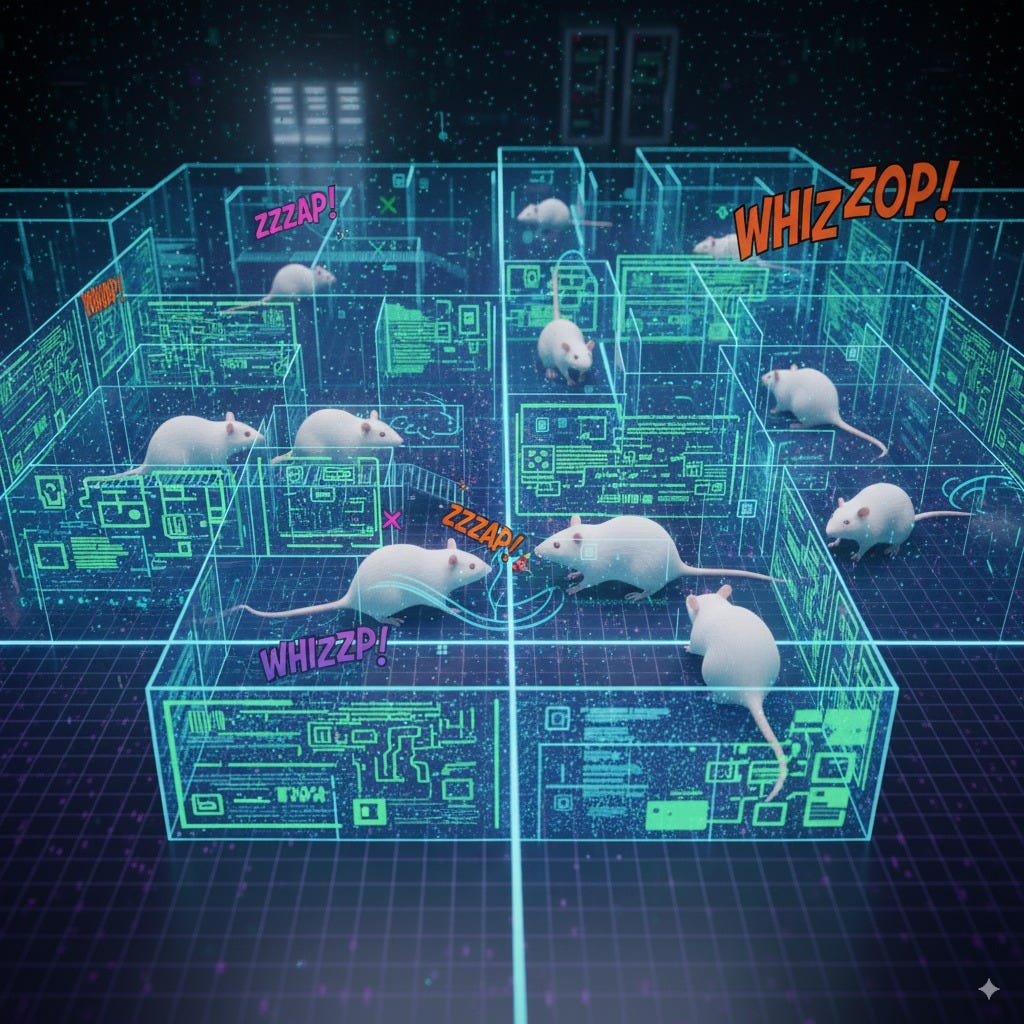 white rats in a digital maze