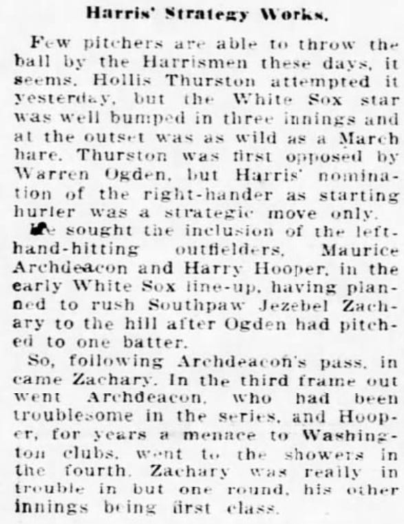 1924 Washington Evening Star Senators White Sox Ogden