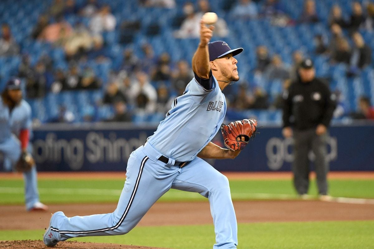 Toronto Blue Jays starting pitcher Jose Berrios (17) throws a pitch against New York Yankees in the first inning at Rogers Centre