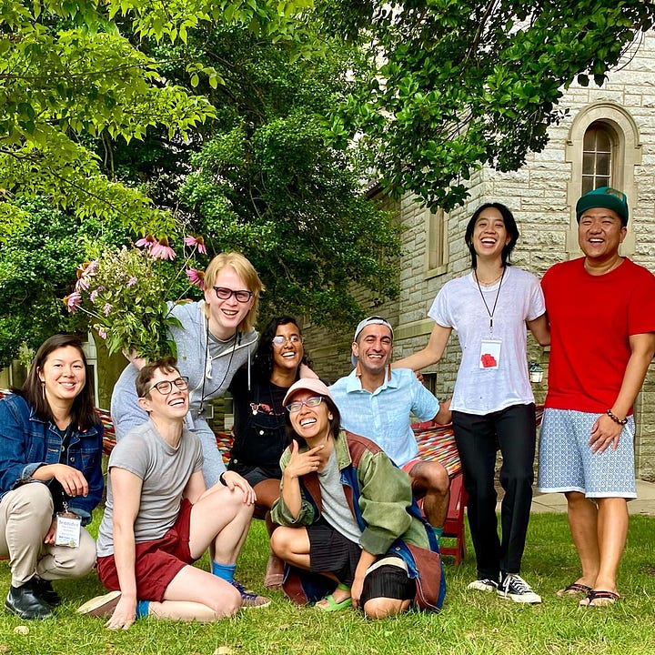 Two groups of students at two summer workshops.
