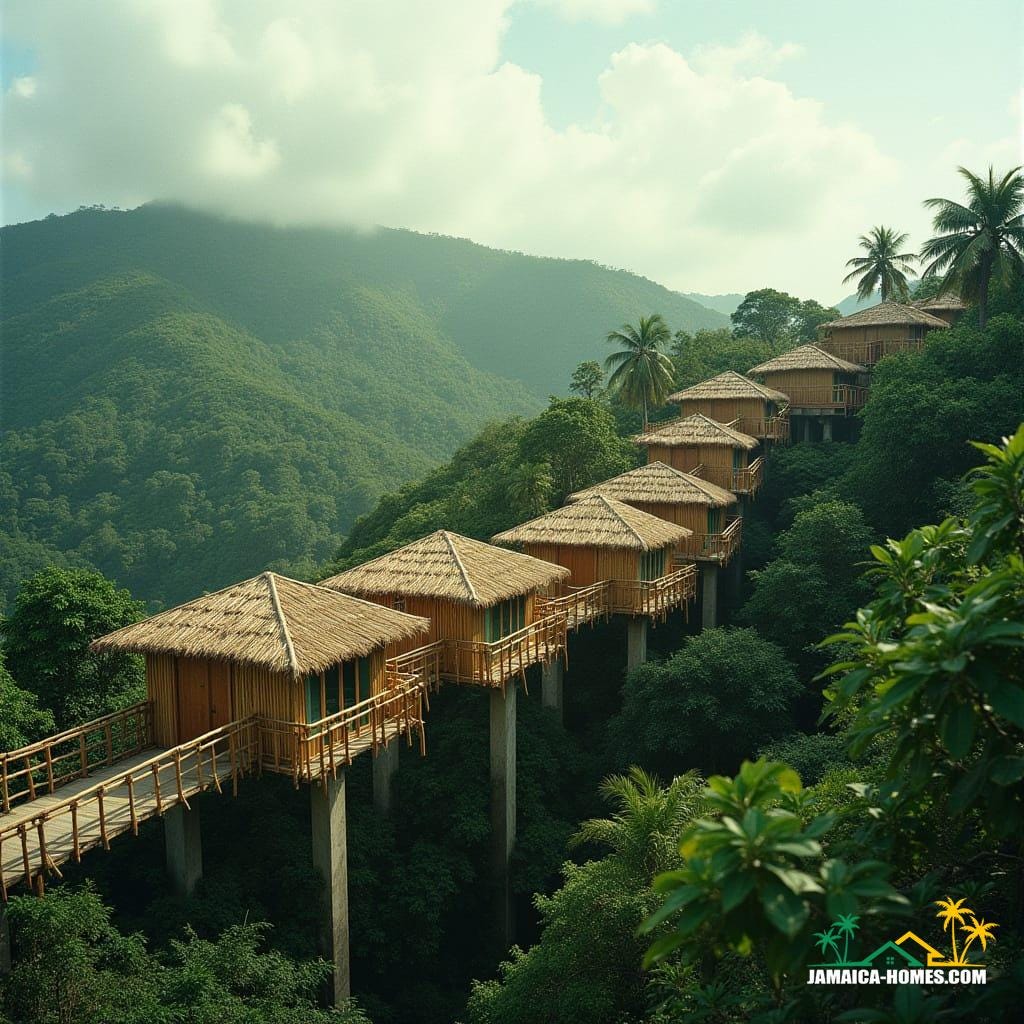 Bamboo home on hill in Jamaica