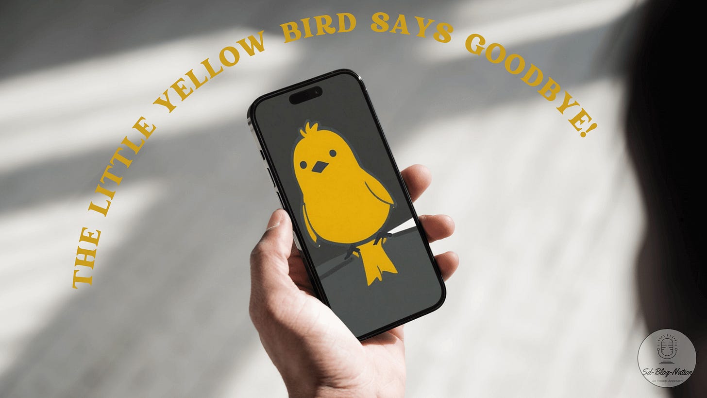 Title image of the article 'Koo App: From 60M Downloads to Shutdown' on www.sdblognation.in. The image features a hand holding a phone displaying a yellow bird, representing the Koo app, with the text 'The Little Yellow Bird Says Goodbye!' This visually highlights the app's shutdown, aligning with the article's theme and content.