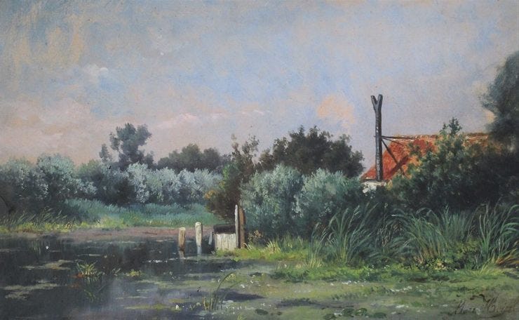 'Huisje in het groen' - olieverf op doek: Marinus Heijl (herkomst: coll. Kunsthandel J. van den Elshout) 'Huisje in het groen' - olieverf op doek: Marinus Heijl (herkomst: coll. Kunsthandel J. van den Elshout)