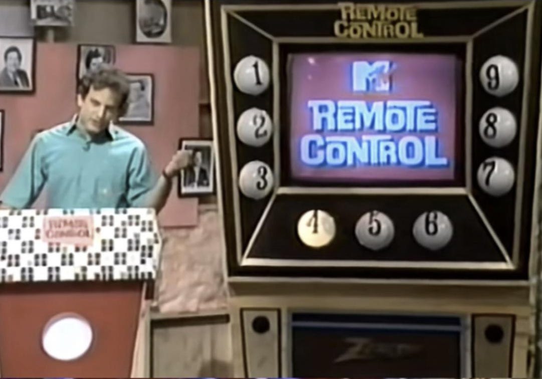 Picture of the host and set of the 1980s MTV show "Remote Control."