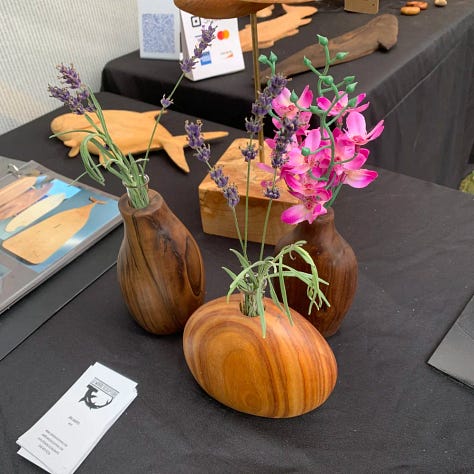 Douglas Lawrence Bud Vases (left & center). Jim Jamitis's vases (right)